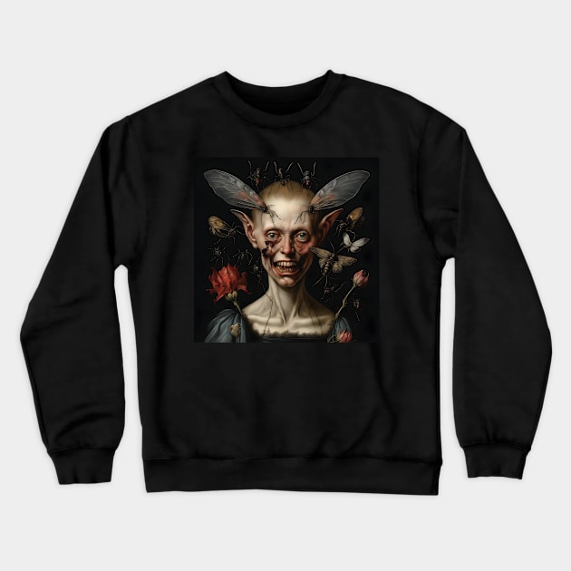 Dark elf with insects - gothic art inspired by Hieronymus Bosch Crewneck Sweatshirt by Ravenglow